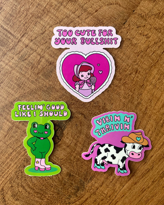 Cute Frog Cow Sticker Pack
